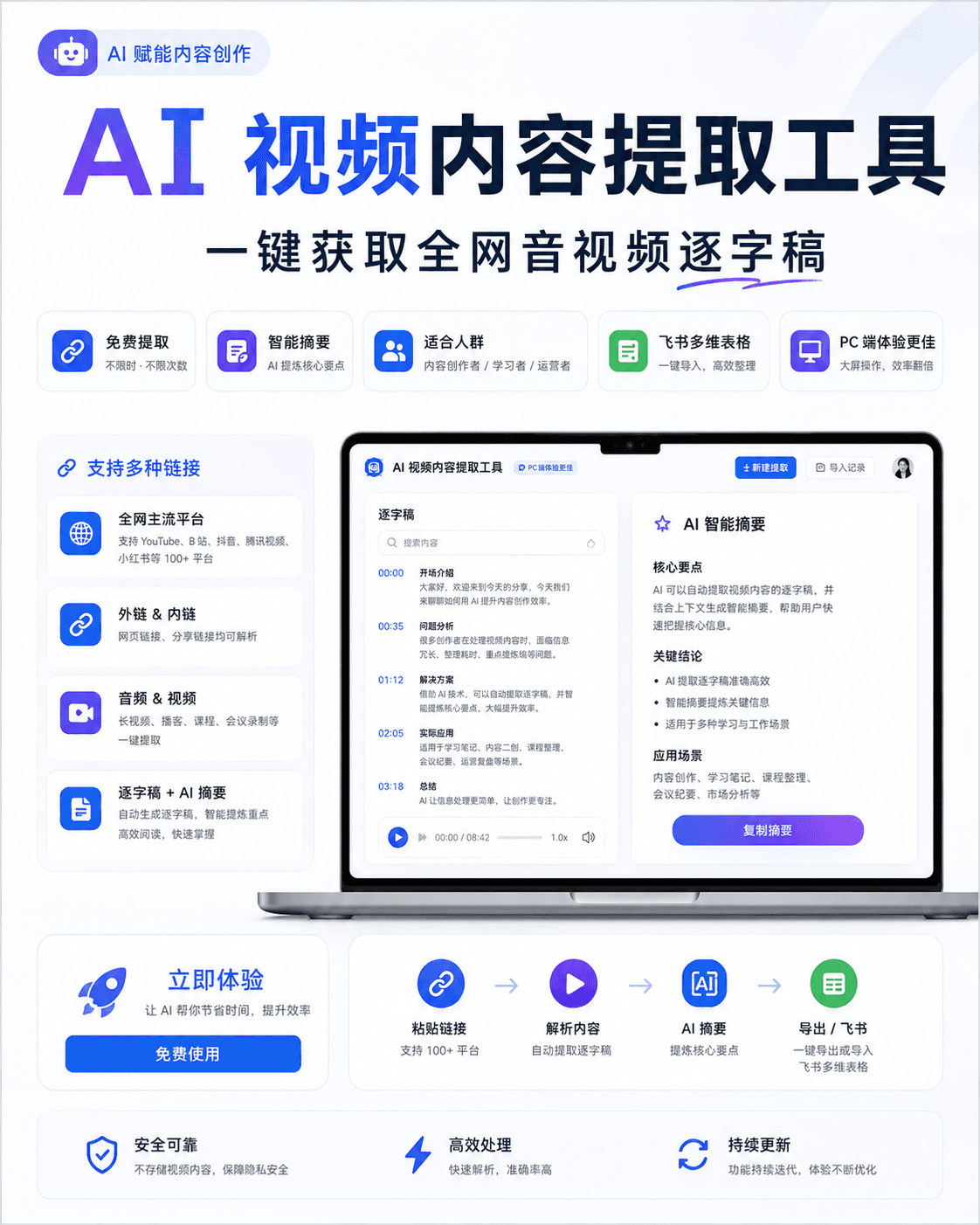 Feishu x AI Video Summary Tool supporting visual